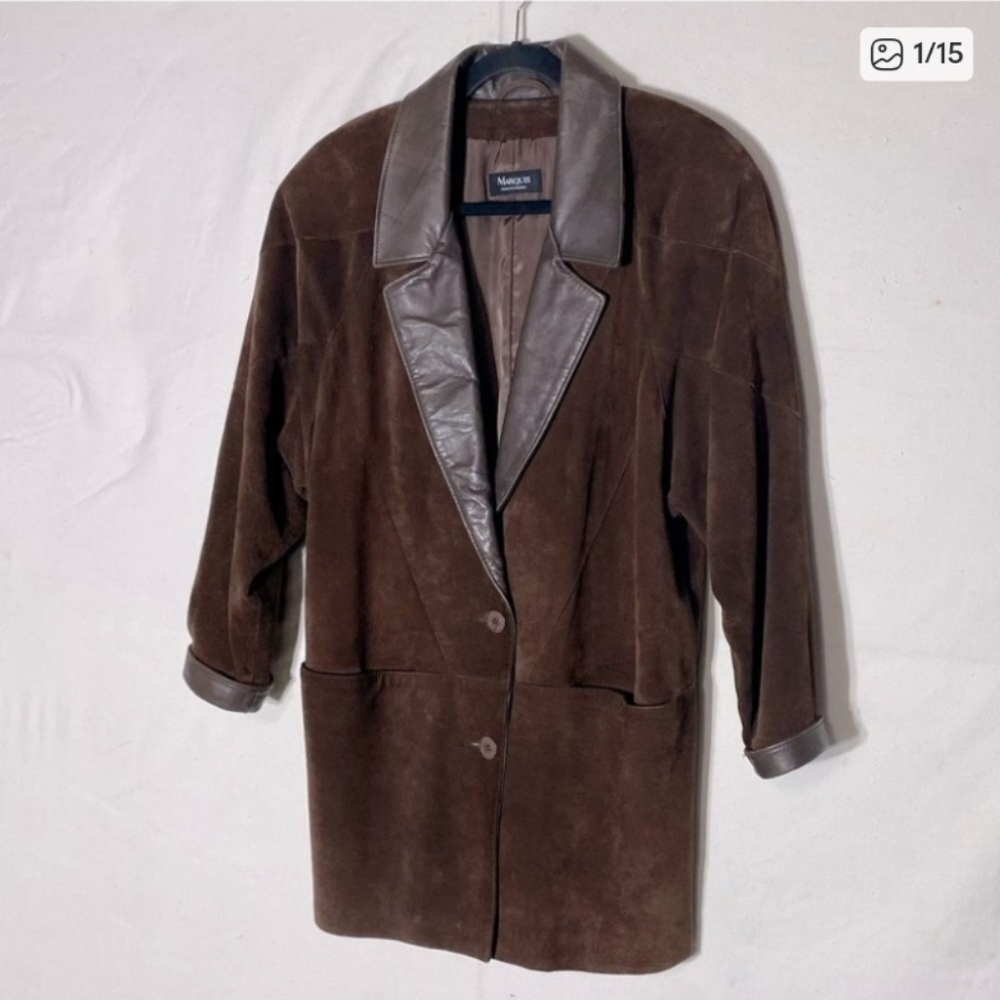 VINTAGE Marquis Brown 100% Suede Leather Jacket - Picture 2 of 16